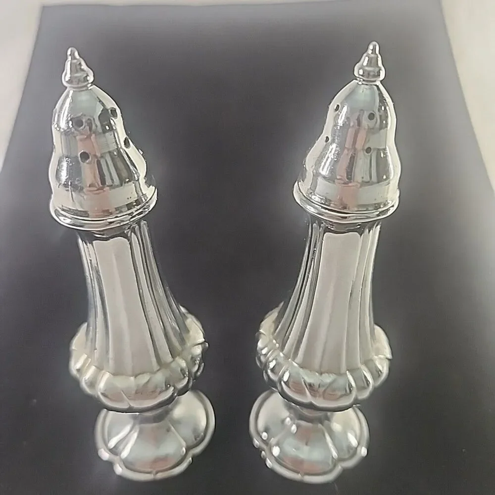 Salt and Pepper Shakers Ornate Heavy Vintage Silver Toned Molded Metal 5.25”